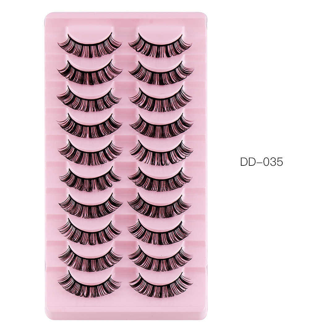 New DD Synthetic Fiber Russian Curl False Eyelash 10 Pair Set Thick Natural Grafted Eyelash W250324