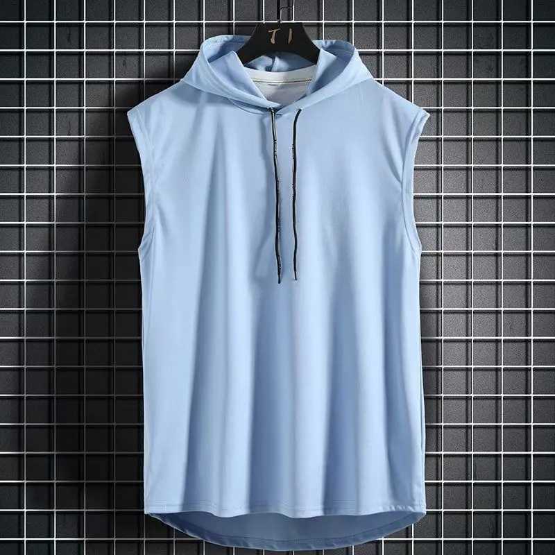 Mens hooded sleeveless summer fitness vest mens fashionable hip fashion fitness vest single sleeve sportswear mens clothing X250324