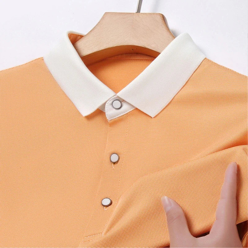 2024 mens striped cotton business casual short sleeved polo shirt fashionable comfortable breathable top 250312