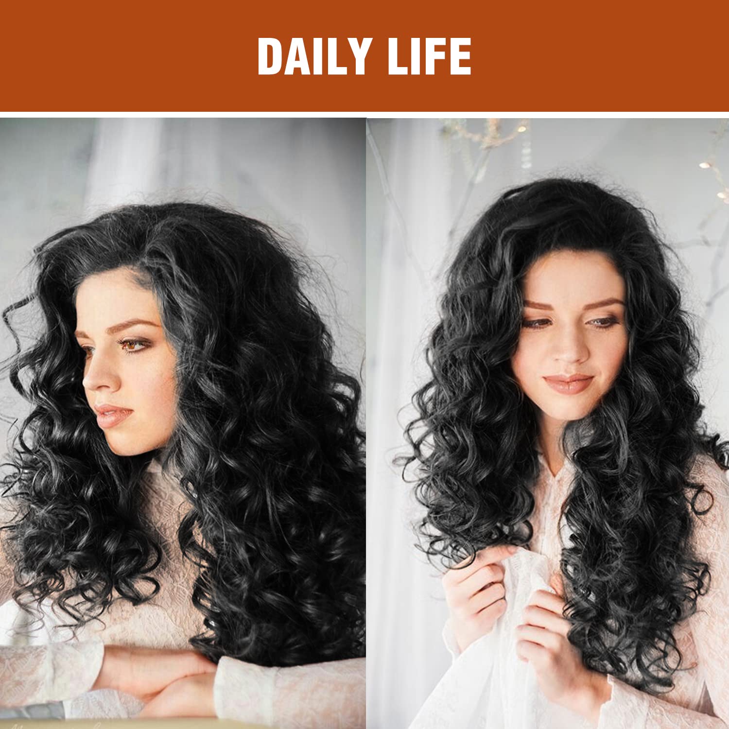 Long Black Curly Costume Wig Styled Halloween 80s Wigs for Women Full Head Cosplay Costume Hairpiece (Natural Black)