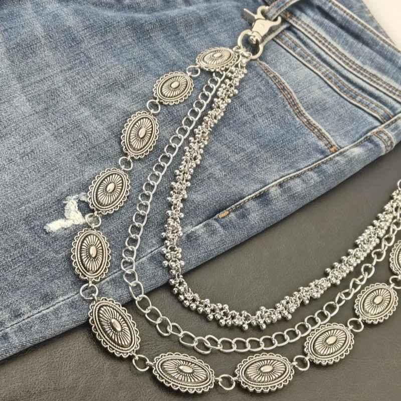 2025 Model Retro Pants Chain Trendy Men And Girls Ones Waist Accessories Three Layers Hip Hop Jewelry Key Chain 250324