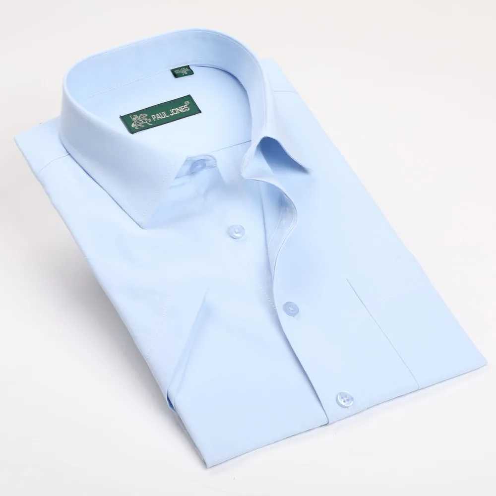 Mens short sleeved solid dress ultra-thin suitable for non-ferrous work shirts formal business social shirts easy to care for and maintain X250324