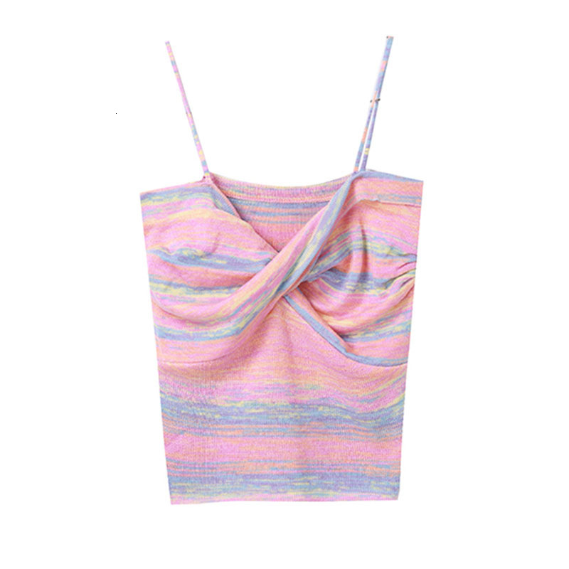 Colored Striped Design With A Sense Of Small Camisole For Wearing On Top Women's Spring Short Sexy Base Sweet And Spicy Inner Layer Top Trend