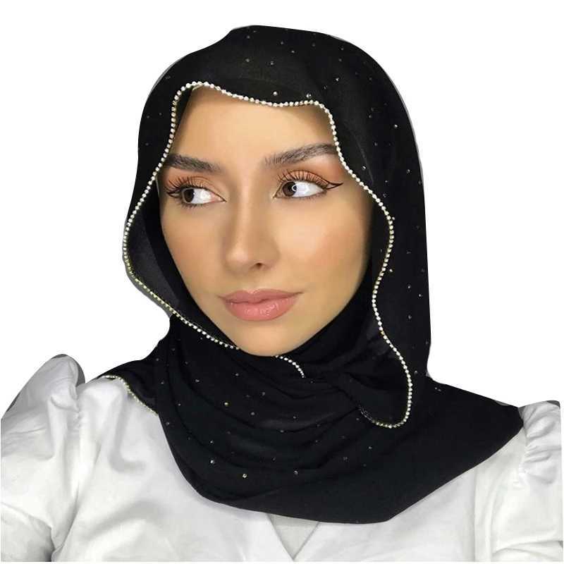 Golden zipper headscarf chiffon rhinestone scarf Arab Fem ordinary bag long shawl X250324