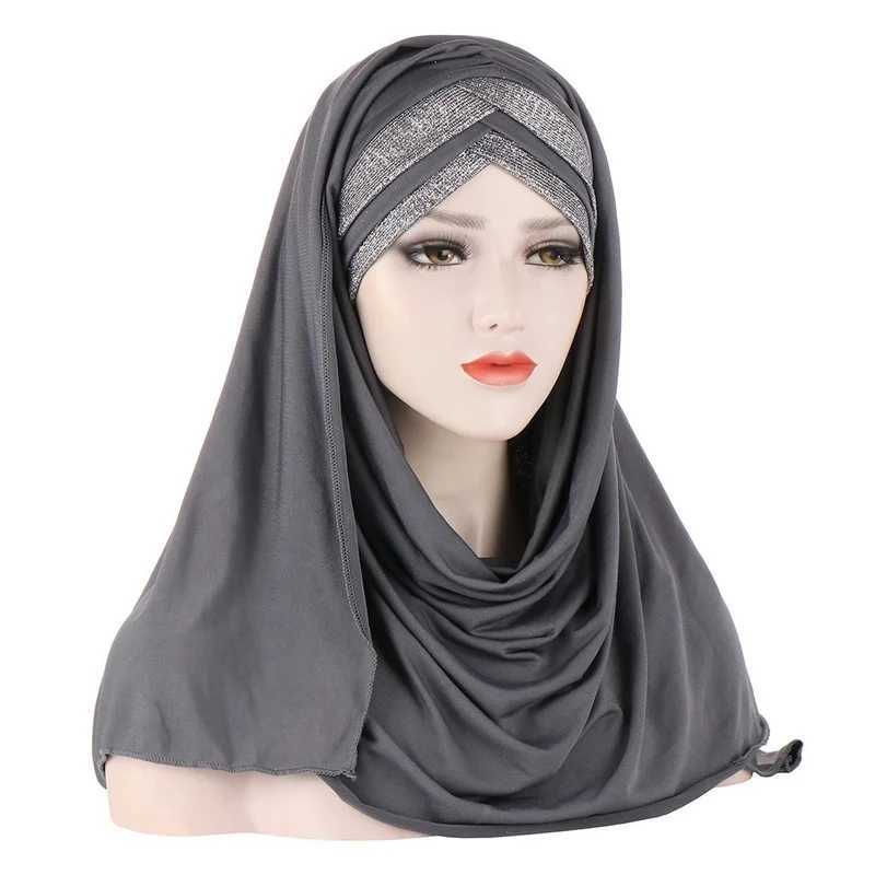 KepaHoo front cross hair wrapped scarf solid color glitter Jersey headscarf Muslim with Ventura hair hat scarf X250324