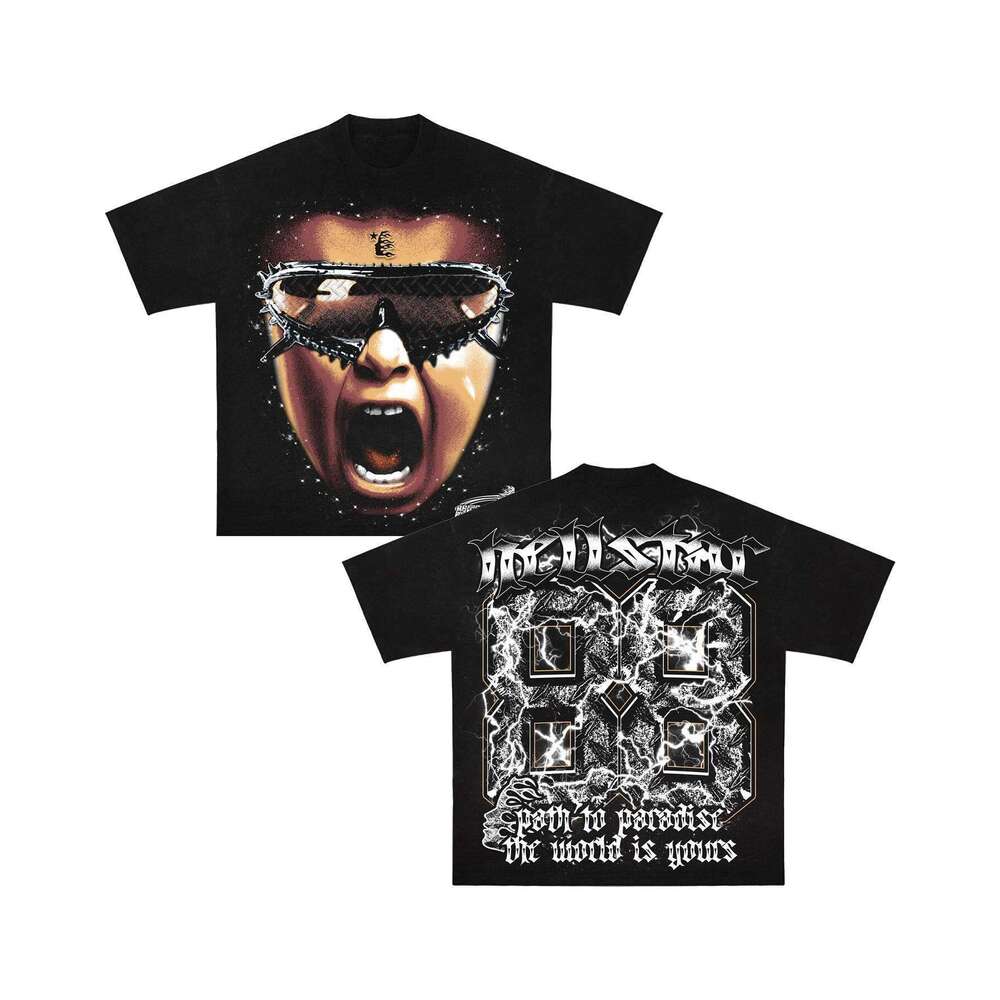 Creative design street hip-hop style character 3D three-dimensional pattern cotton 2025 spring top