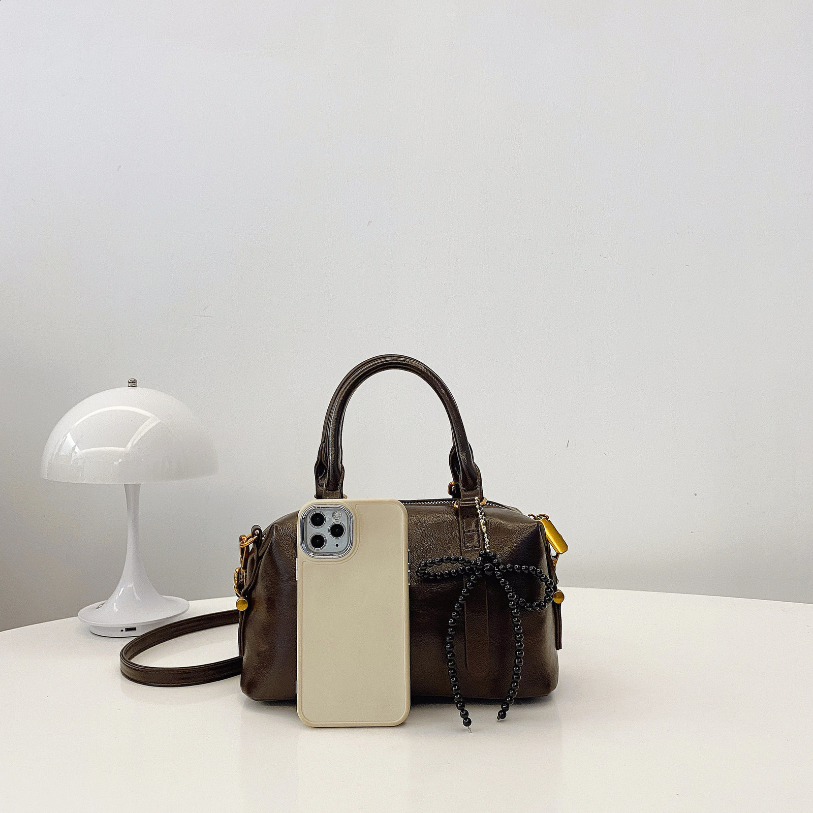 2024 Fashionable Boston Pillow Bag Casual Soft Leather Handbag Versatile Texture Single Shoulder Diagonal Cross 250317