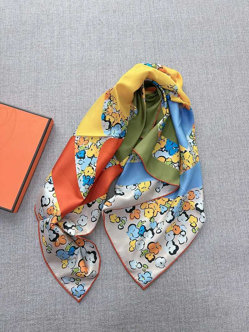 Flower silk scarf 100% shawls wan luxury 90x90cm scarf wen inspired luxury bandana sjaal 2025 dongdaemun luxury items X250324