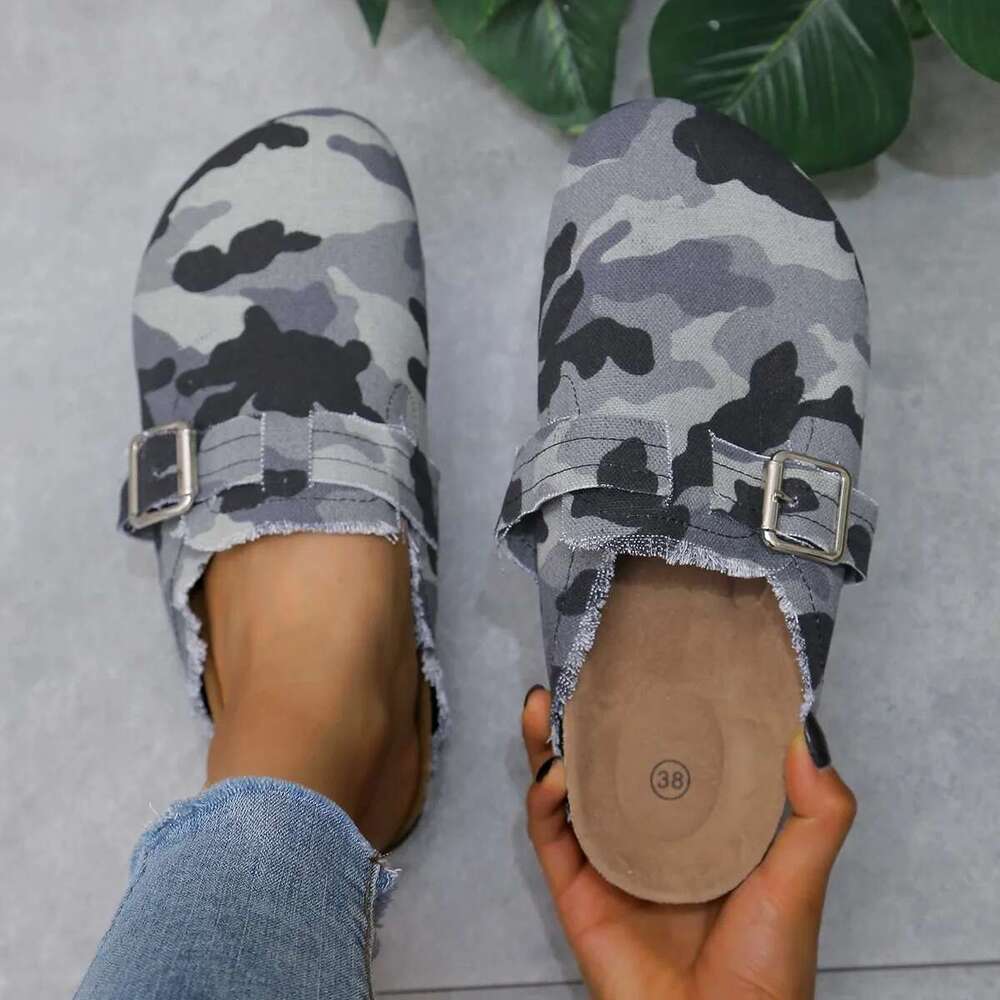Spring New Classic Women's Closed Toe Sandals Ladies Leopard Cork Slippers Camo Mule Clogs Shoes Flats