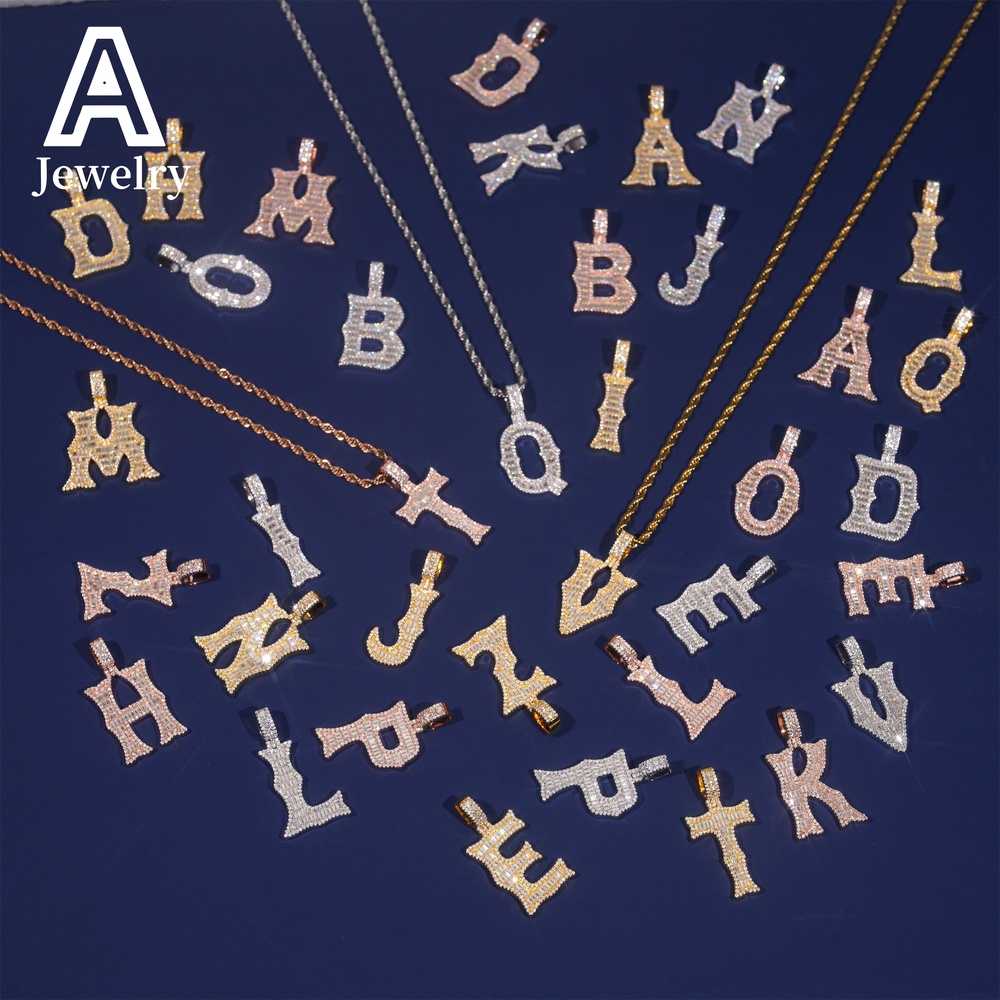 New Arrival Custom Letter Pendants Hip Hop Jewelry Fashion Baguette Moissanite Diamond Single Letter Pendants For Men Women