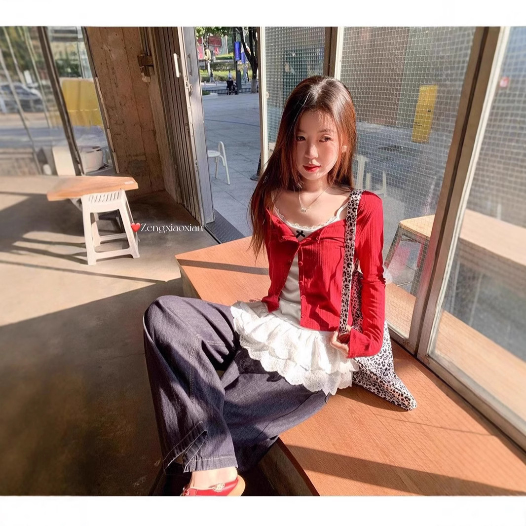 White Camisole Vest Women In Spring And Summer Slim Fit Outer Layered For Inner Wear Ballet Style Hem Lace Base Top