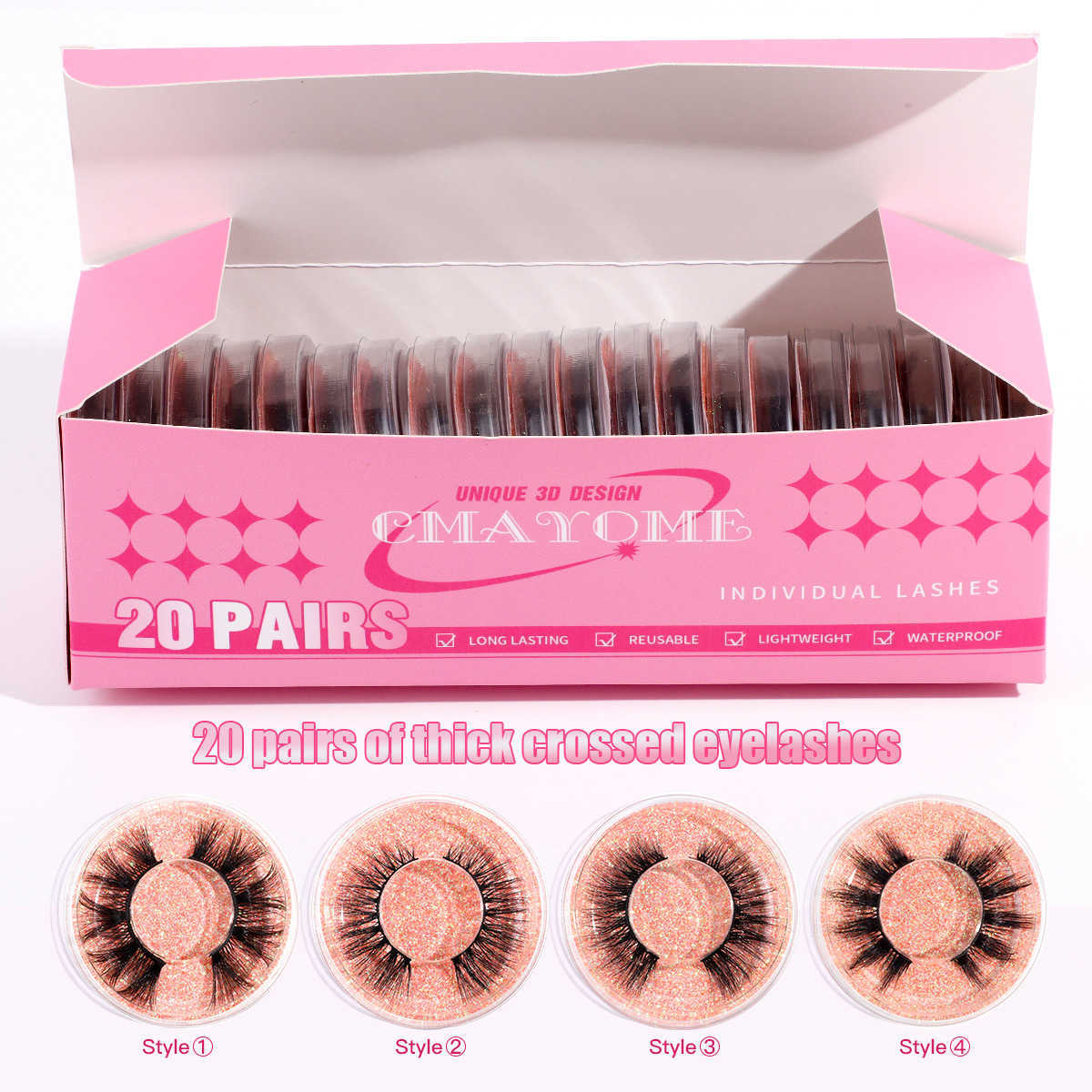 20 box combination set of thick and exaggerated false eyelashes thick eyelashes naturally curled eyelashes and curled eyelashes W250324