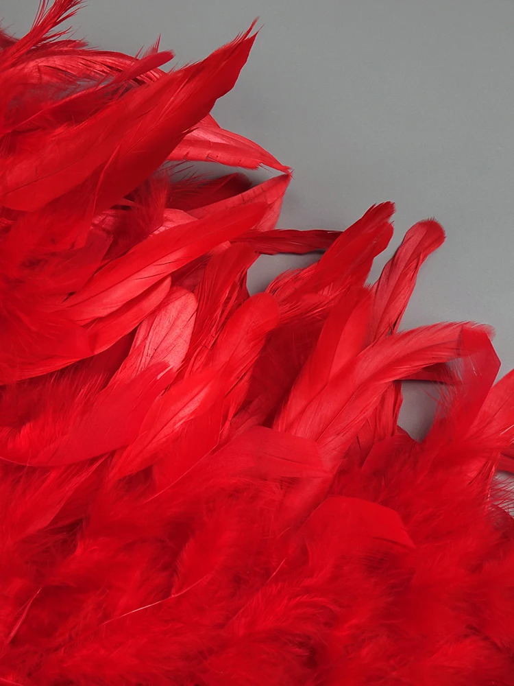 Womens strapless sleeveless Feather Red Sequins Prom mini evening gown for summer fashion 250320