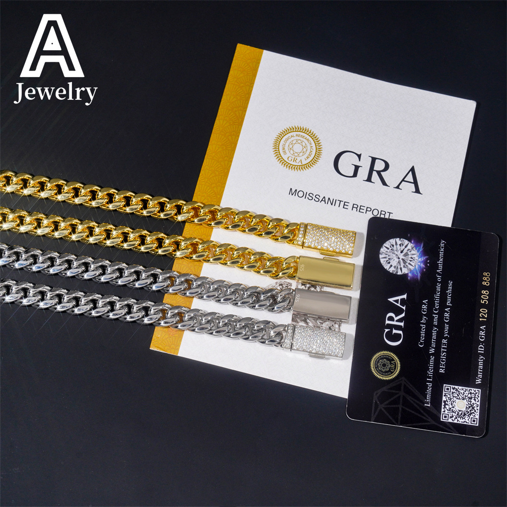 Hip Hop 10mm Wide 316L Stainless Steel Cuban Chains 925 Silver VVS Moissanite Lock Fashion Men Necklace Bracelet
