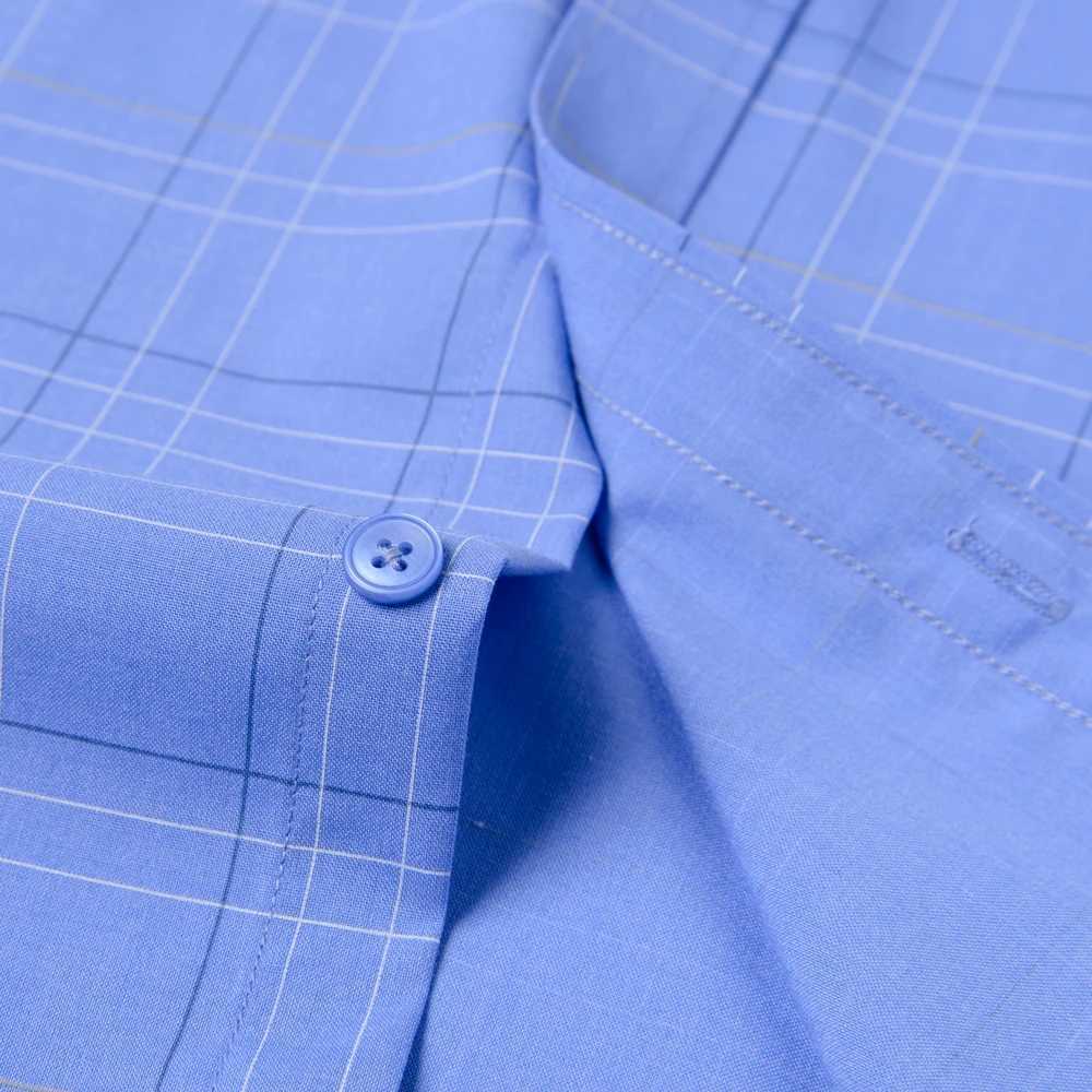 Mens fashionable checkered striped shirt with chest pocket casual lapel button up long sleeved dress all year round X2503241