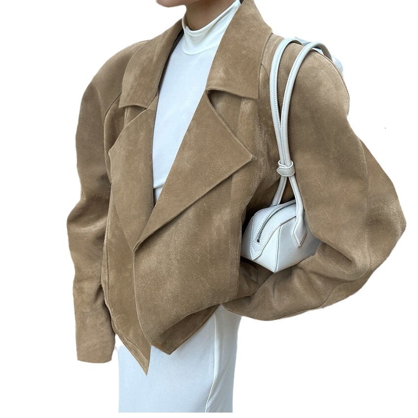 Maillard suede 2025 autumn and winter new design sense suit collar loose temperament commuting jacket