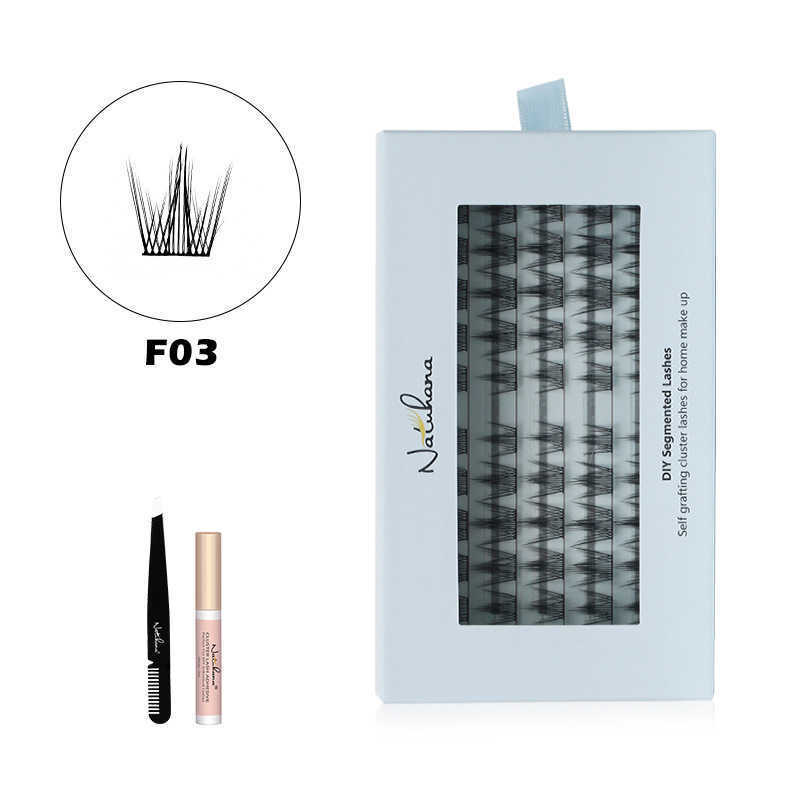 NATUHANA False Eyelash Segmented Thick Black Stem Slant Flying Style Self Grafted False Eyelash W250324