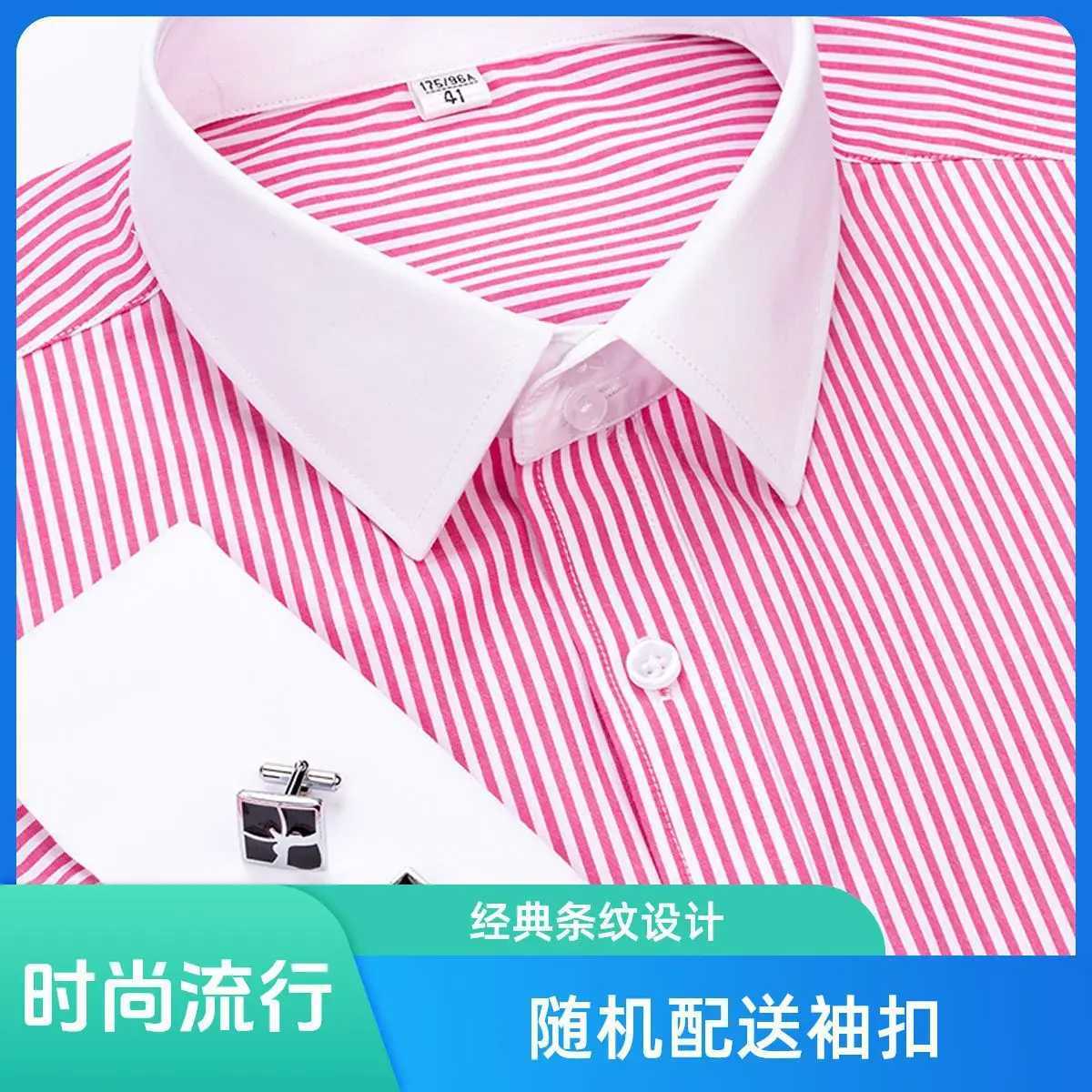 2025 mens French cufflink shirt ultra-thin fit color collar business dress mens long sleeved striped shirt collar X250324