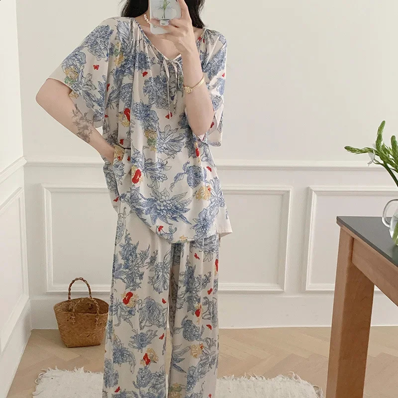 Pajamas womens summer shirts cotton silk thin home loose casual comfortable high-end soft simple ethnic style 250321