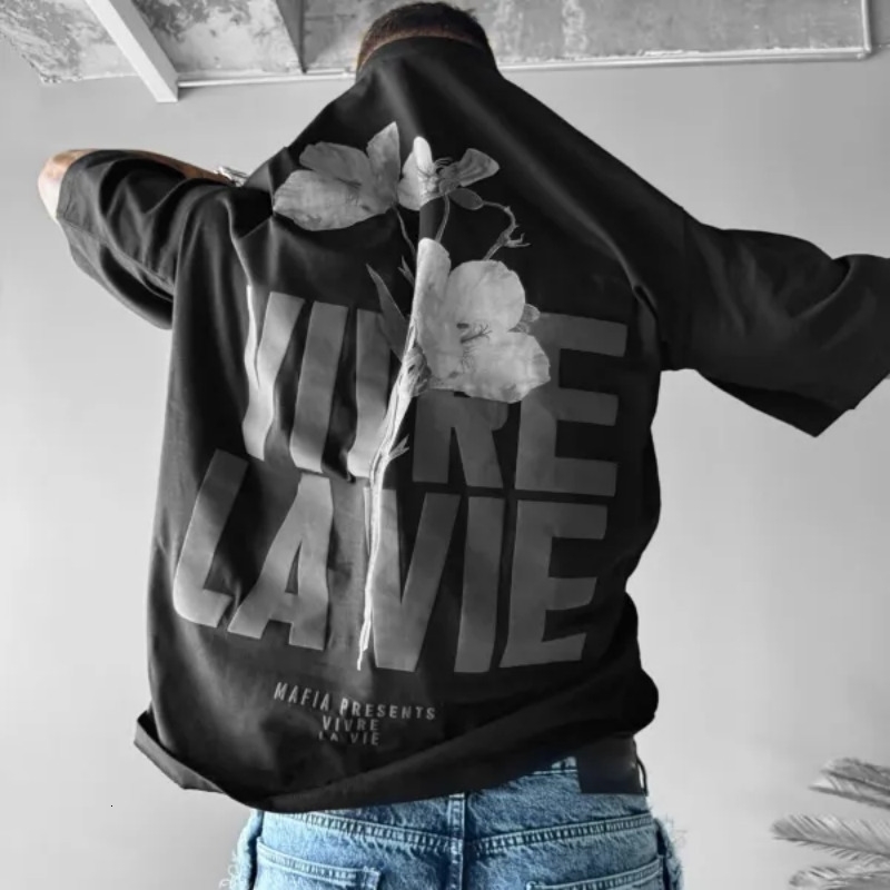 3D Printed Y2K Flower Large Letter Short Sleeve Fashionable Casual Retro Street Style Comfortable Mens 250322