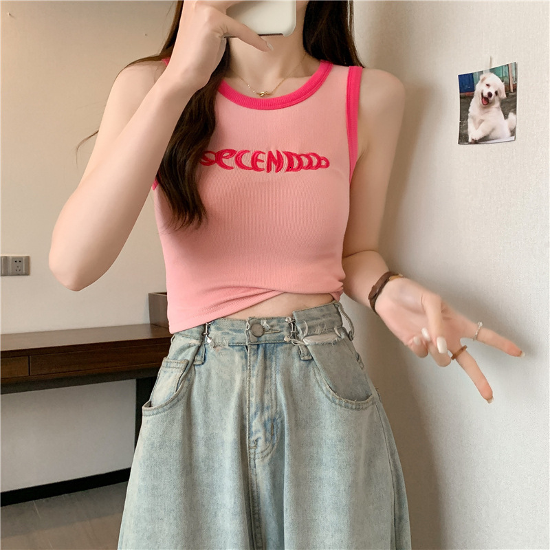 Suspended Vest For Women's Inner 2025 Summer Short Style With Exposed Navel Stylish And Slim Fitting Spicy Girl's Outer Wear Sleeveless Stud