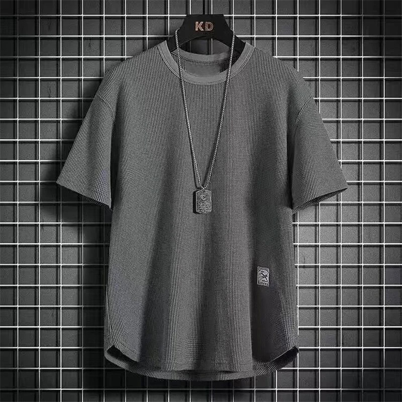 Mens Summer Trendy Simple Casual Short Sleeve T-shirts Y2K Harajuku Streetwear Appliques Tees Black White Round Neck Loose Tops 250324