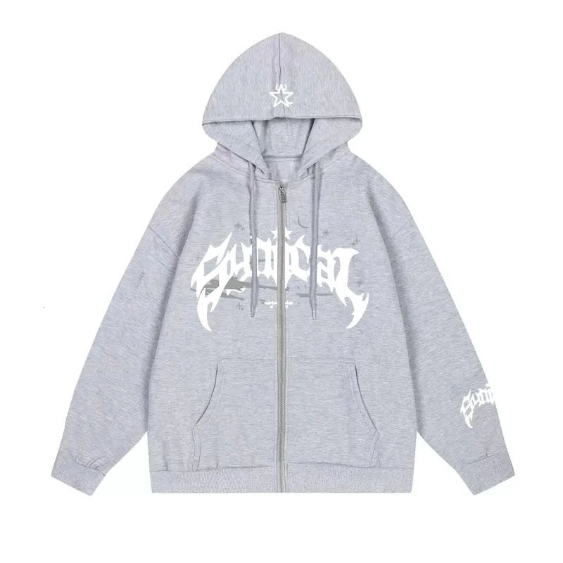 2024 American Retro Zipper Sweater Gothic Letter Star Hoodie Fashion Mens Casual and Coat 250318Z
