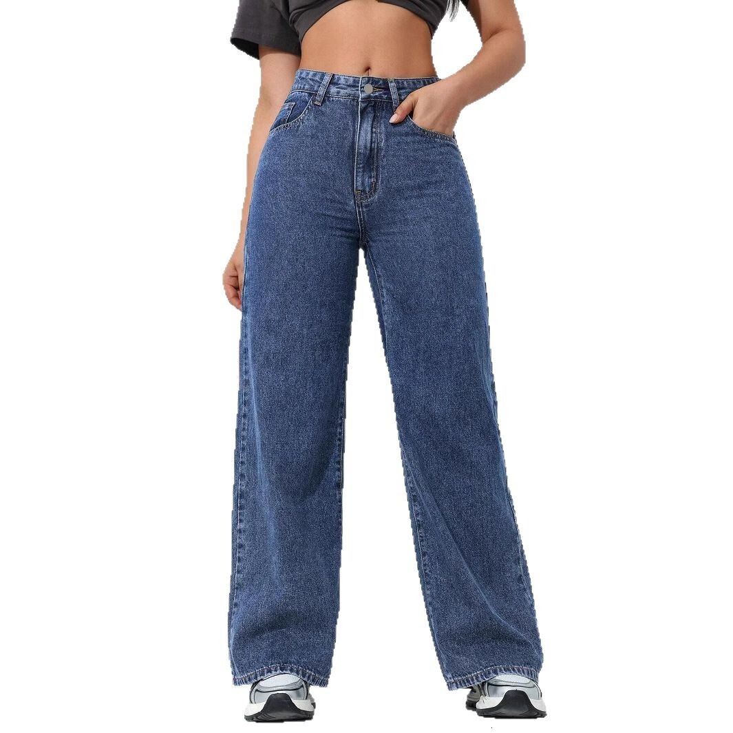 American wide leg jeans for women in the spring of 2025, washed with water, loose fit, slimming straight leg, floor length denim pants JEANS