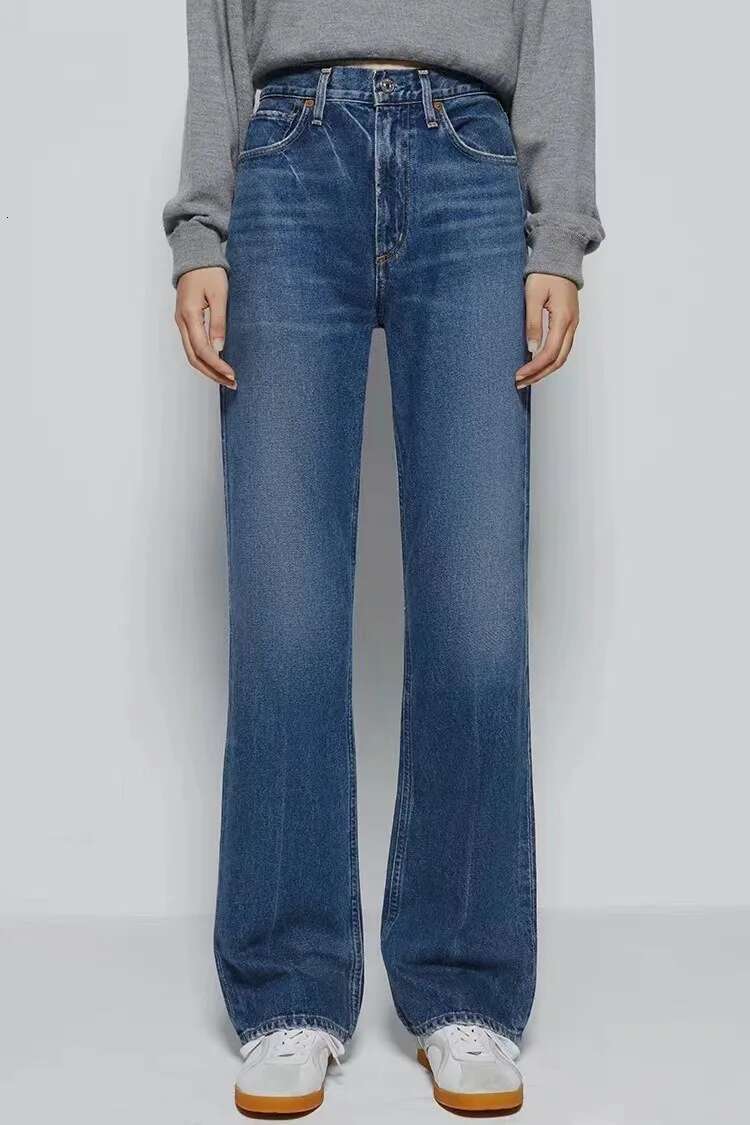 Women's Street Fashion Black Blue Long Jeans High-Waist Non-Elastic Wide Leg Flare Denim Trousers