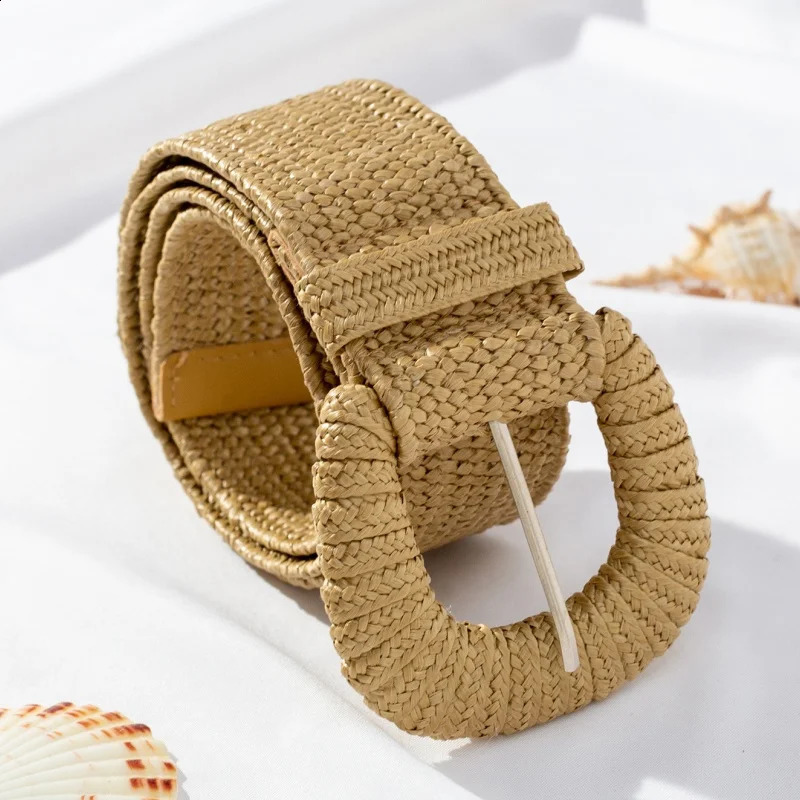 Retro Women Summer Pin Buckle Belts Fashion Female Braided Wide Belts er Woven Elastic PP Straw Grass Girls Waistband 250324