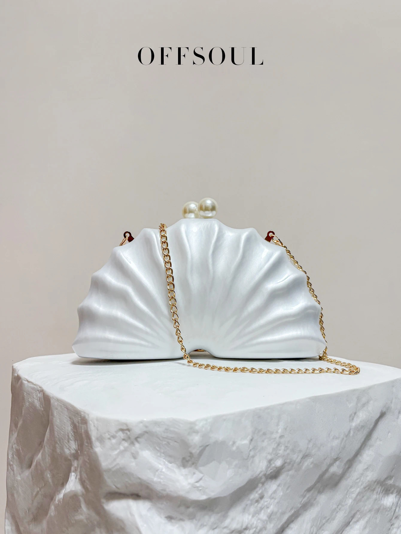 Vintage Lychee acrylic shell shape pearl detachable banquet clutch Versatile wedding dinner chain clutch 250320