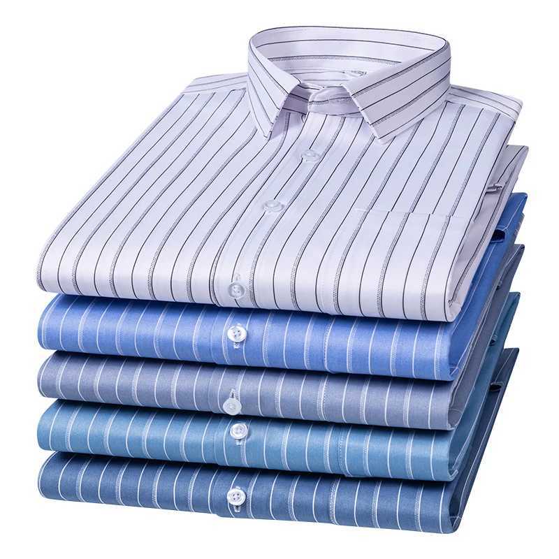 New stretch wrinkle resistant striped mens shirt long sleeved dress suitable for plain weave mens slim fit social business shirt S-5XL X2503241