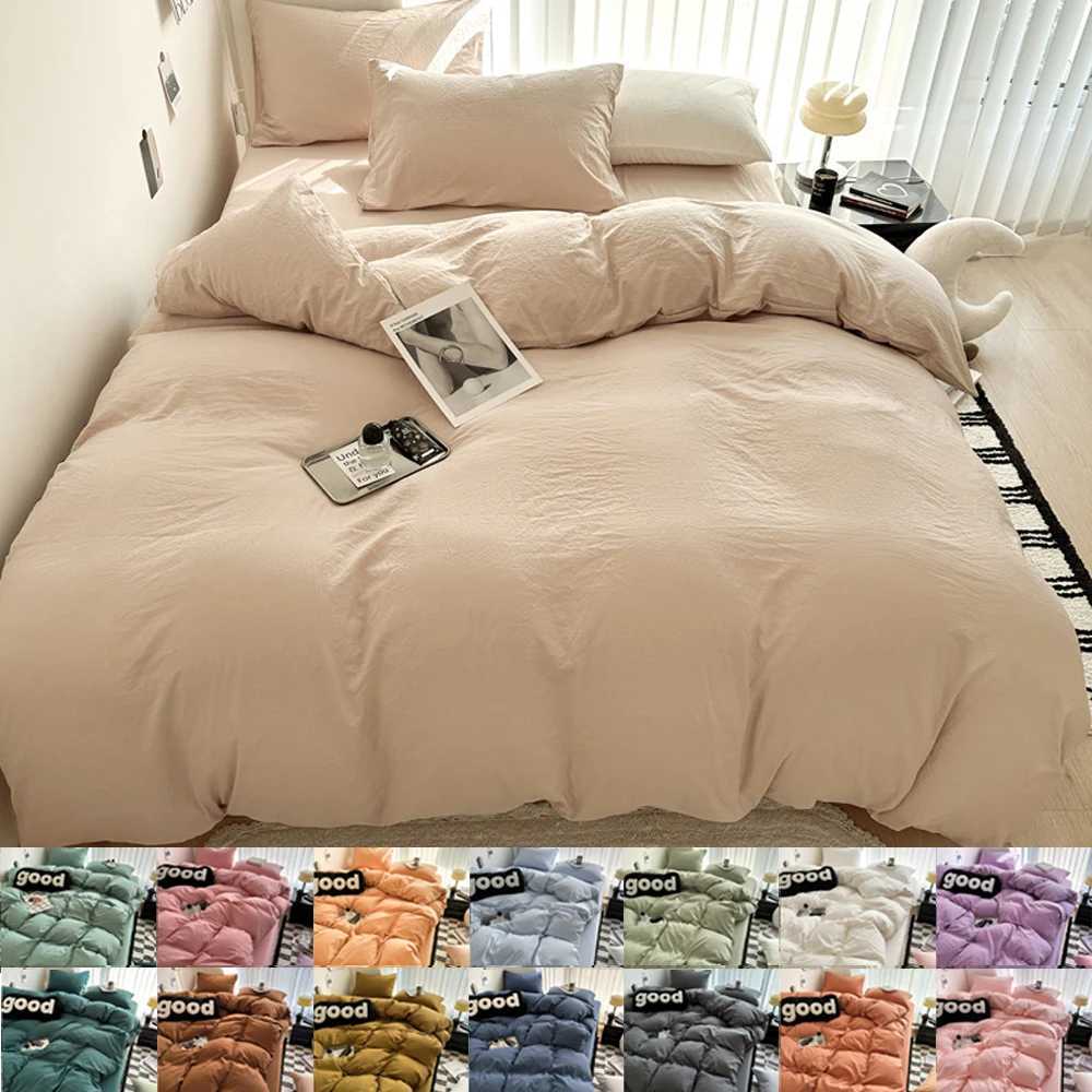 Washed Cotton Bed Linen Bedding Set 3/4 Pieces Bed Sheets Set Solid Color Cforter Cover Couple King Size Bed Quilt Cover Z250324