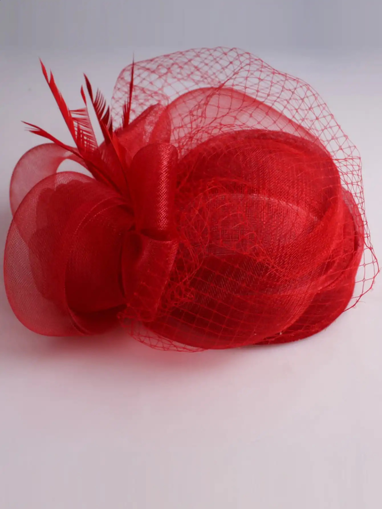 Sinamay Bridal Wedding Red Fascinators Hats For Woman Church Cocktail Tea Party Dress Elegant Derby Cap Hat With Feather Veil 250324