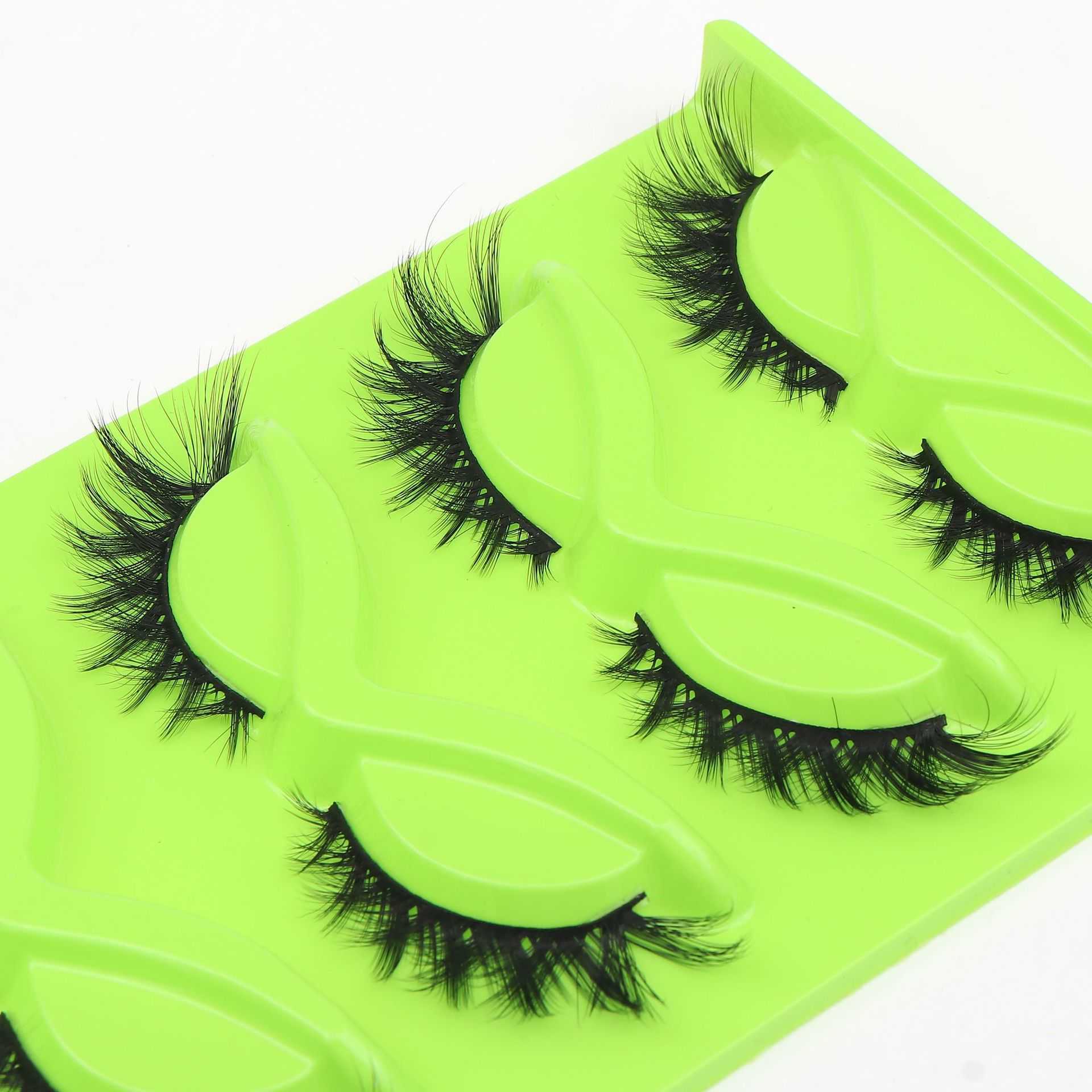5 pairs of green fox eyes cat eyes fox series fake eyelashes crossed design thick eye tail extended one piece W250324