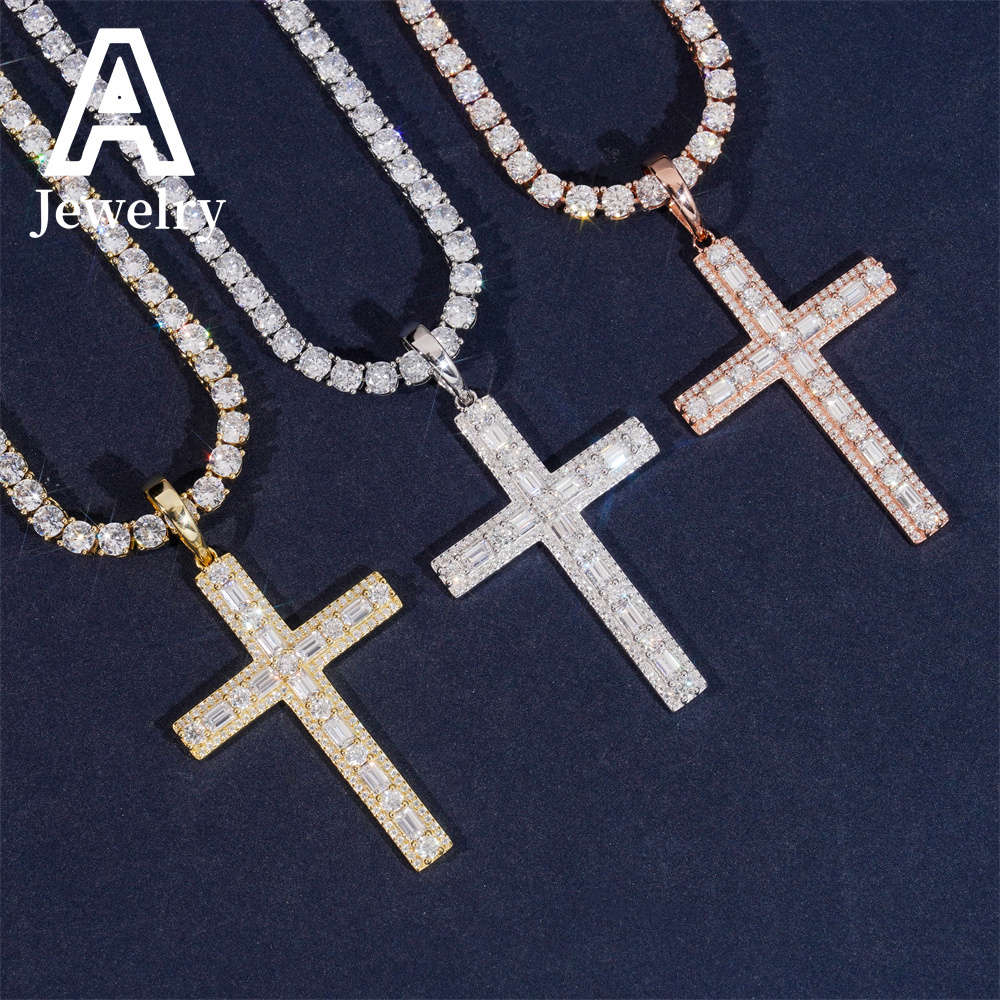 New Style Hip Hop iced out Cross Pendant Moissanite Pendant Pass Diamond Teste Pendantr
