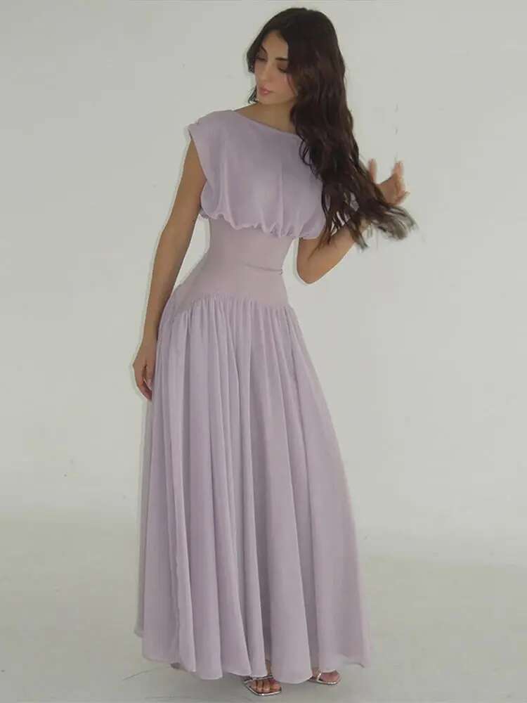 Elegant Chiffon A-E Dresses Women O Neck Cap Sleeves Long Party Dress 2025 Spring Summer Chic Ladies Evening Gowns