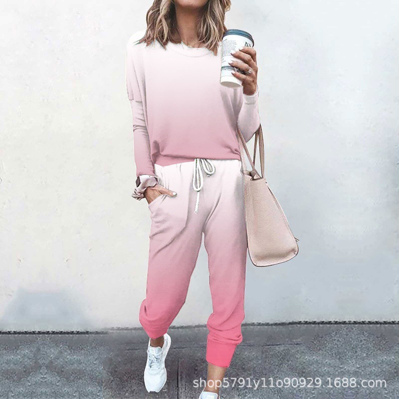 Gradient sweatshirt and pants set, casual long sleeved pullover, round neck sports suit