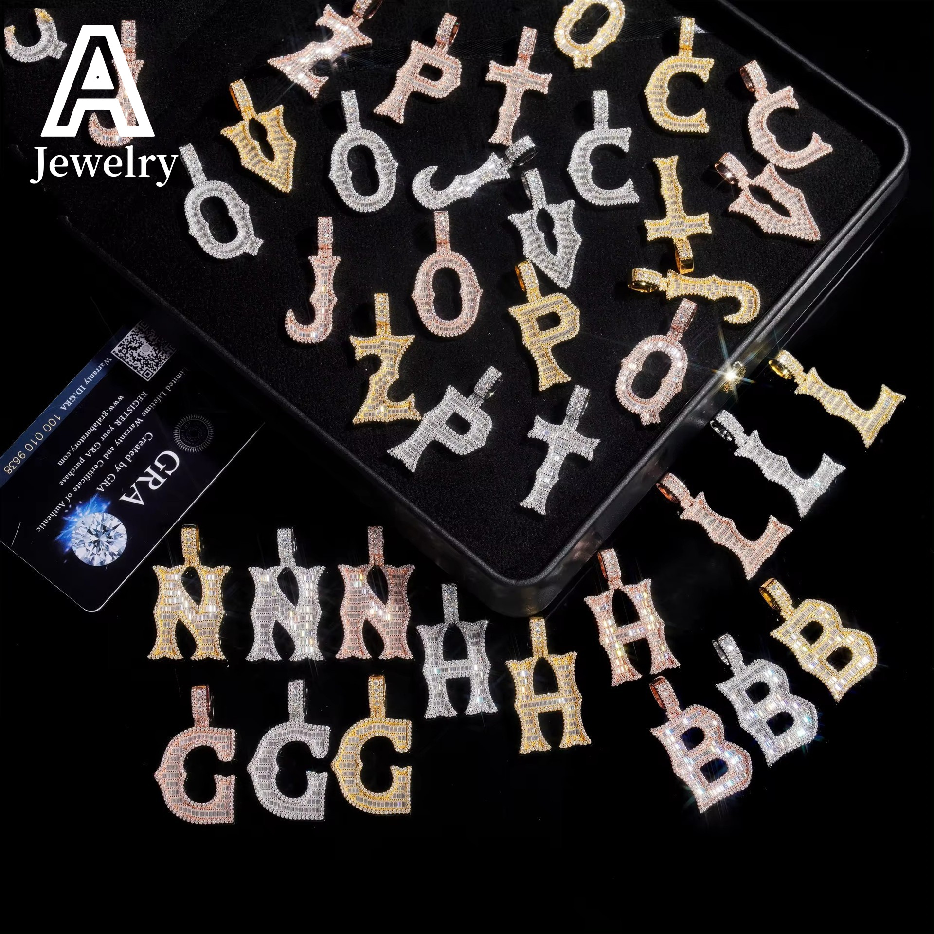 New Arrival Custom Letter Pendants Hip Hop Jewelry Fashion Baguette Moissanite Diamond Single Letter Pendants For Men Women