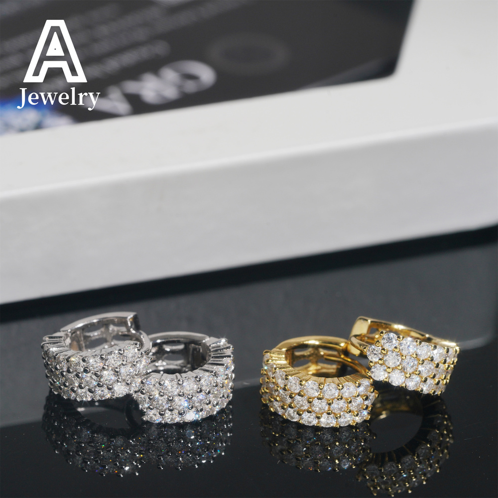 Europe and the United States popular S925 silver moissanite round simple earrings for men and women hip hop earrings