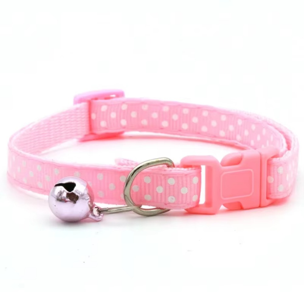 Adjustable Cute Wave Point Dog Kitten Cat Collar with Bell Polyester Buckle Collars for Small Dogs Kitten Accessories Supplies