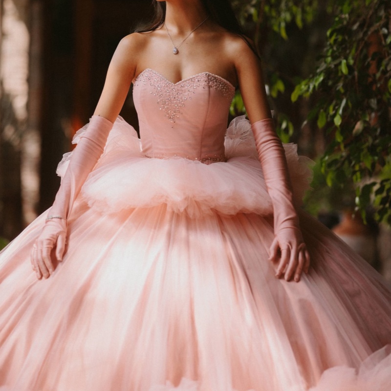 Pink Princess Quinceanera Dresses Beads Tull Tiered Sweet 16 Dress Sweetheart Off Shoulder Ball Gown Vestidos 15 De Anos