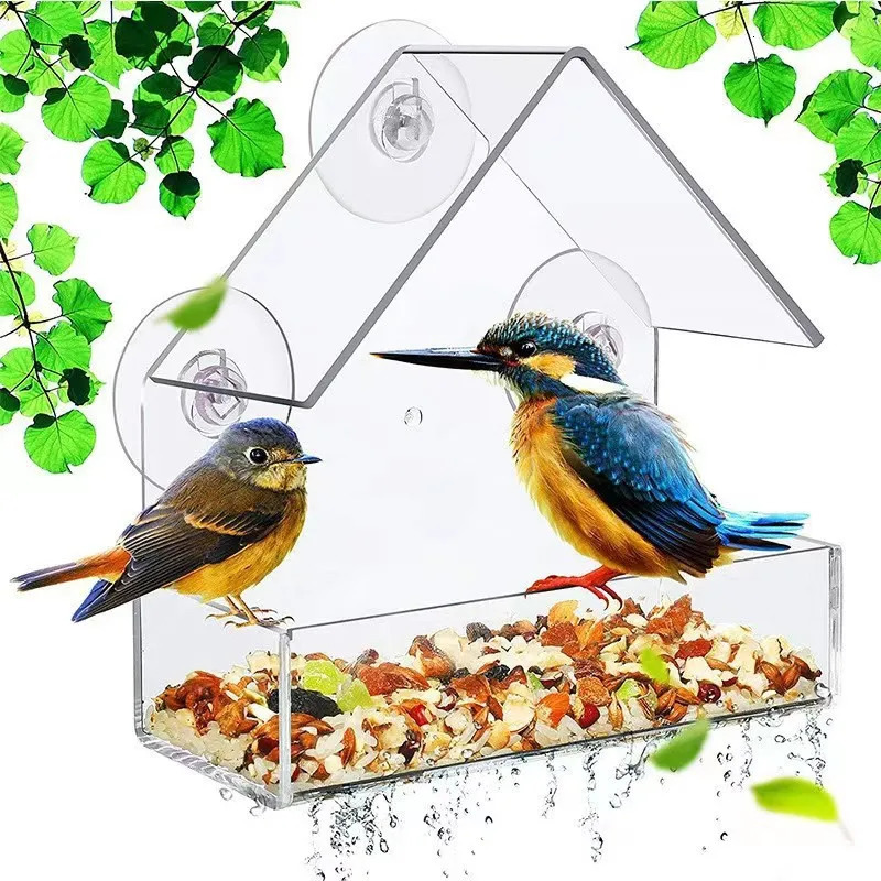 Bird feeder transparent house style feeding cage with suction cup used for window glass hummingbird outdoor terrace bird accessories 250320