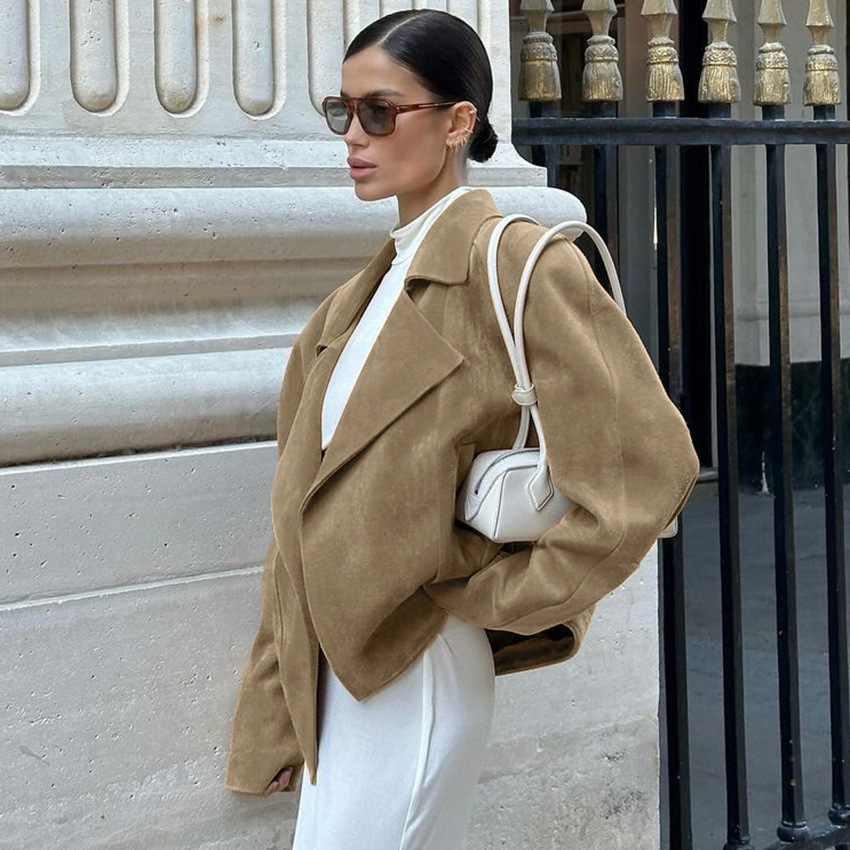 Maillard suede 2025 autumn and winter new design sense suit collar loose temperament commuting jacket