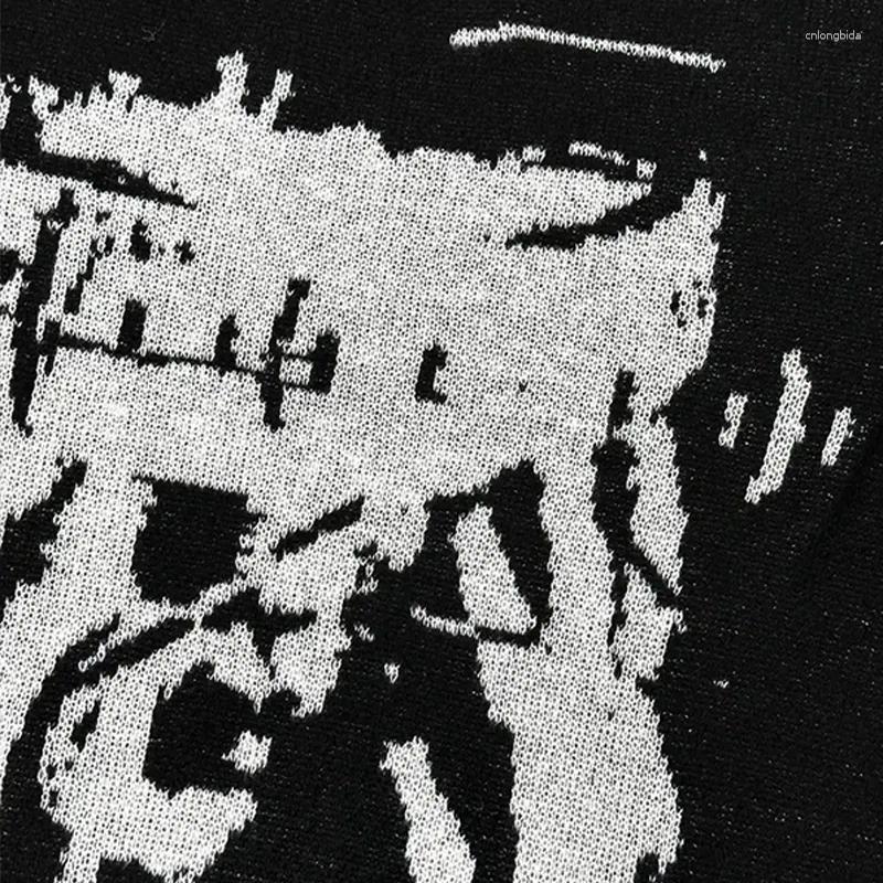 Mens Sweaters Men Autumn Winter Casual Sweater Streetwear Knitted Retro Gothic Portrait Print Pullover Hip Hop Graphic Harajuku Vintage