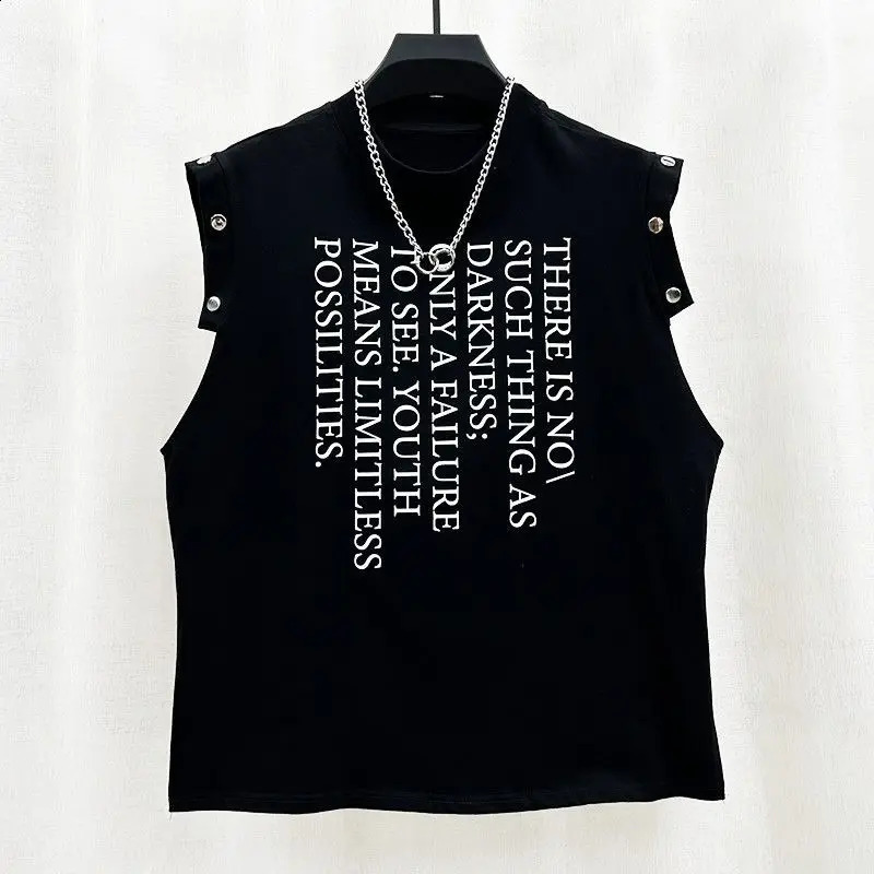 Mens letter printed loose vest metal button fitness vest top mens muscle sleeveless sports vest breathable sports vest 250321