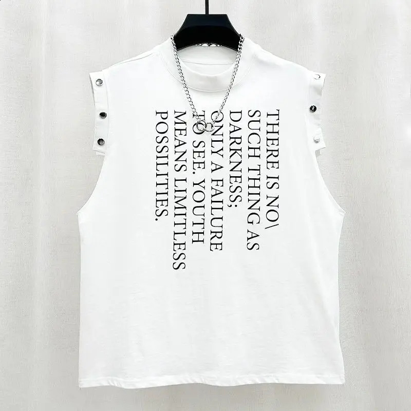 Mens letter printed loose vest metal button fitness vest top mens muscle sleeveless sports vest breathable sports vest 250321