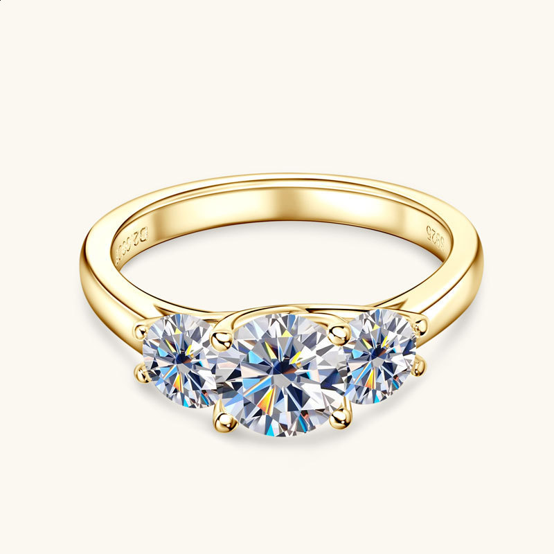 925 Sterling Silver Three Stones Wedding Engagement Ring For Women 2.2 D Color Diamond 241127