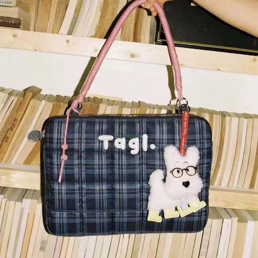 Universal Vintage Orange Large Capacity Laptop Sleeve Plaid Blue Handbag Shoulder Computer Bag Notebook For Case lpad Pro 250314