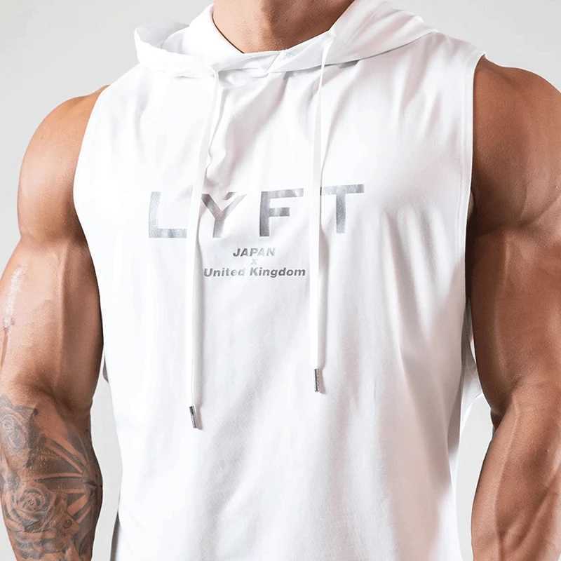 Mens sports hoodie vest bodybuilding muscle cut T-shirt sleeveless fitness hoodie X250324